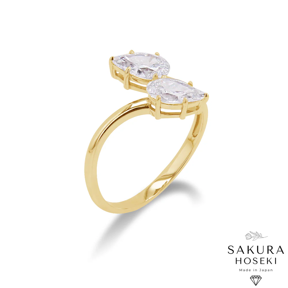 Double Pear Ring Yellow Gold